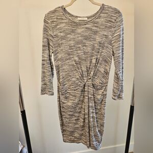 Lush Grey Ruched Long Sleeve Midi Body Con Dress Large